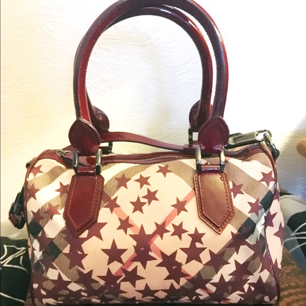 Burberry Supernova Star Check Coated Canvas And Leather Crossbody Bowling Bag
